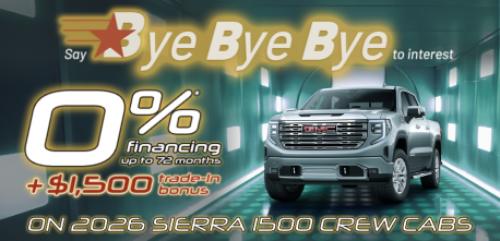 0% financing and $1500 Trade-In Bonus available on New 2026 GMC Sierra 1500
