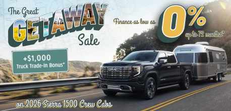 Get financing as low as 0% for up to 72 months OAC and up to $1,000 Trade-In bonus on 2026 GMC Sierra 1500 Crew Cabs