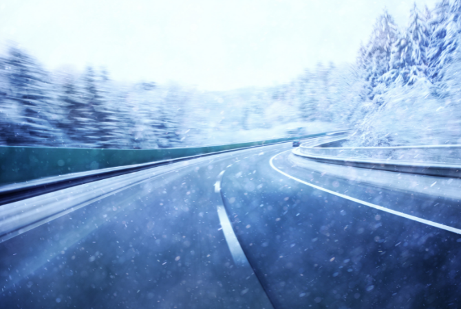 A snowy highway road