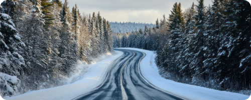 road winding through snowy forest