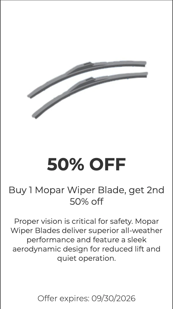 MOPAR Coupon:50% OFF Wiper Blades