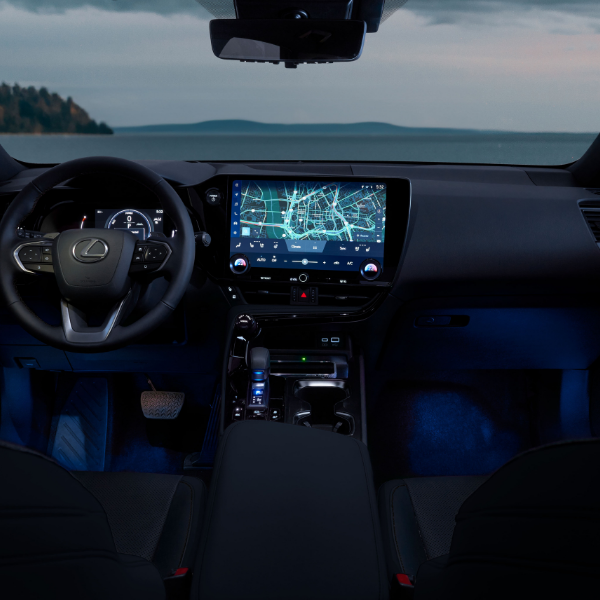 2026 Lexus NX 450h+ Plug-In Hybrid interior with 14-inch Lexus Interface touchscreen