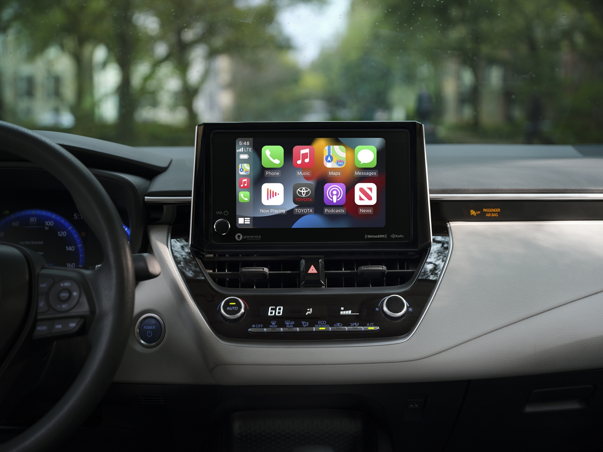 2026 Toyota Corolla interior with Toyota Multimedia touchscreen featuring Apple CarPlay and Android Auto.