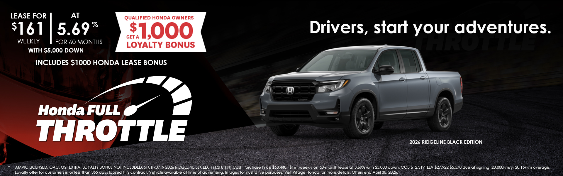 2026 Honda Ridgeline Black Edition lease bonus