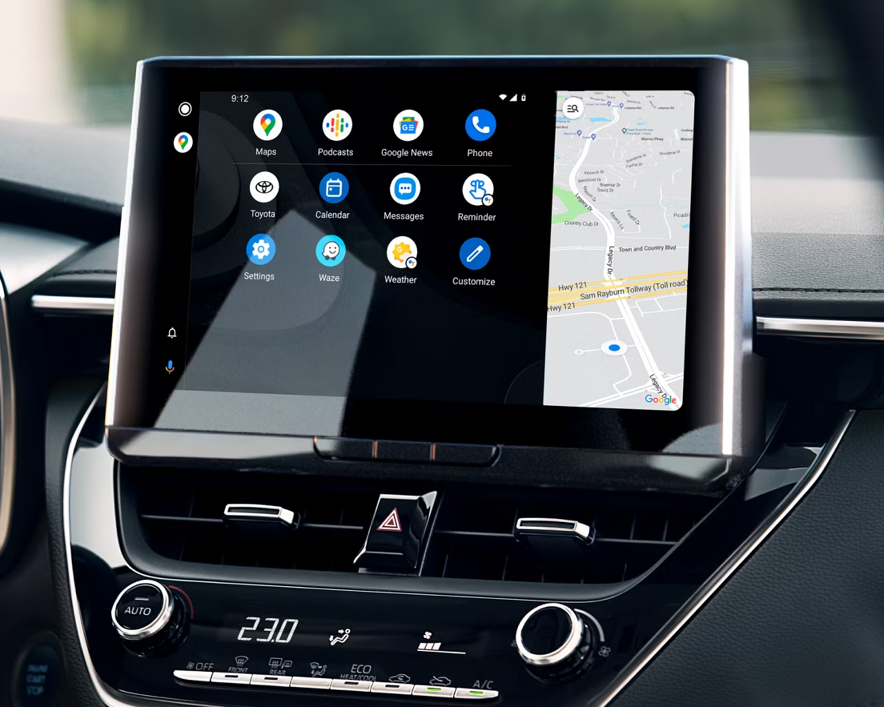 Navigational map on one side of infotainment screen.