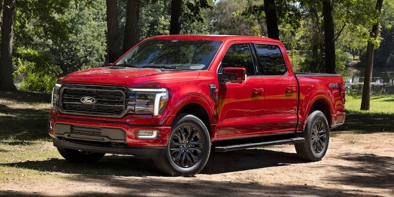 A red 2025 Ford F-150.