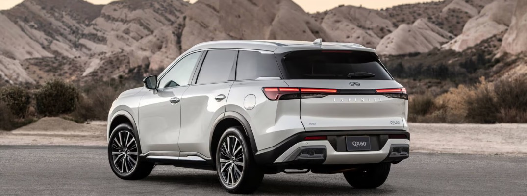 Rear view of 2025 INFINITI QX60 parked on road.
