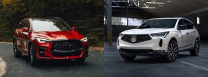 Image of 2025 INFINITI QX50 next to image of 2025 Acura RDX
