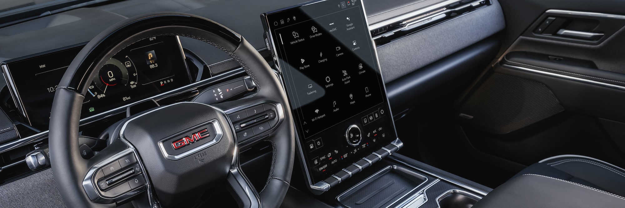 Steering wheel and media display inside2026 GMC Sierra EV