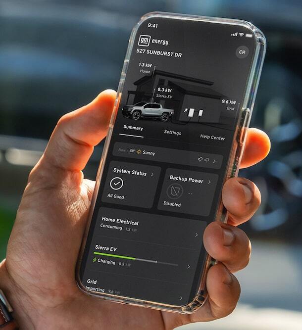 App showing energy specs on 2026 GMC Sierra EV