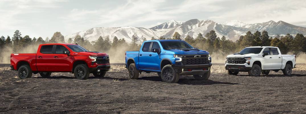 2026 Chevrolet Silverado 1500 models on dirt terrain